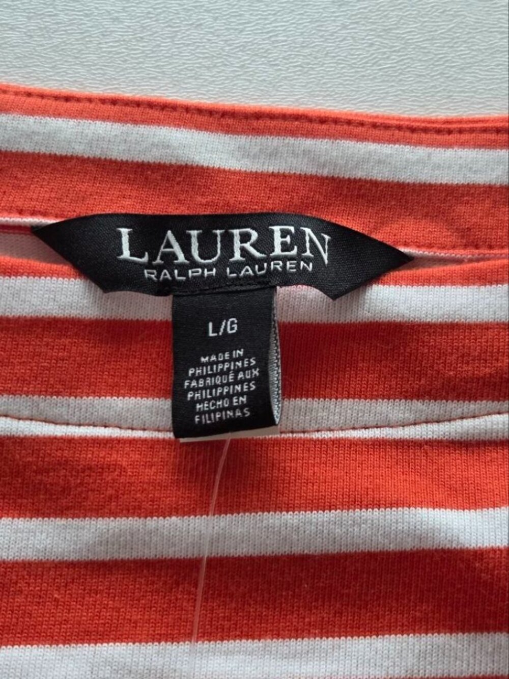 $90 Lauren Ralph Lauren Cotton Jersey Stripe Boat Neck Long Sleeve Top Size L - Picture 7 of 13